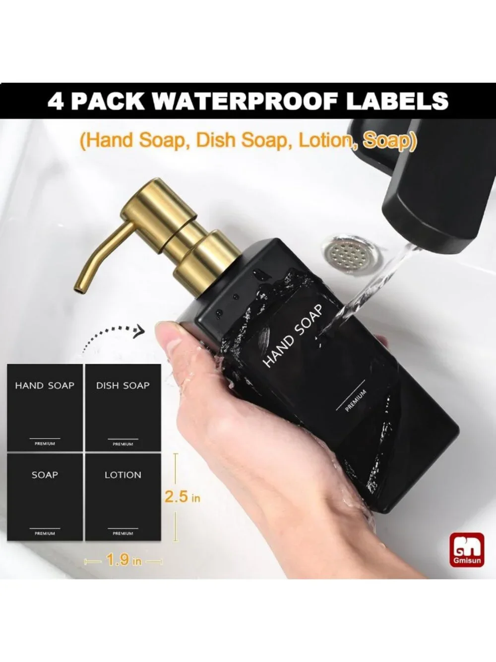 Stylish Gold & Black Soap Dispenser Set for Kitchen & Bathroom - Refillable